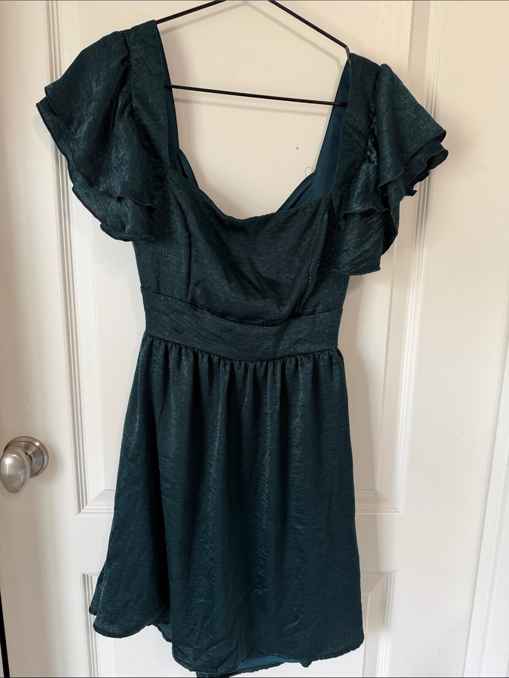 Altar'd State Dark Teal Ruffle Sleeve Mini Dress